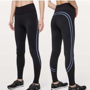 Lululemon Black Run Crew Tight with Blue Stripes - Sz 6